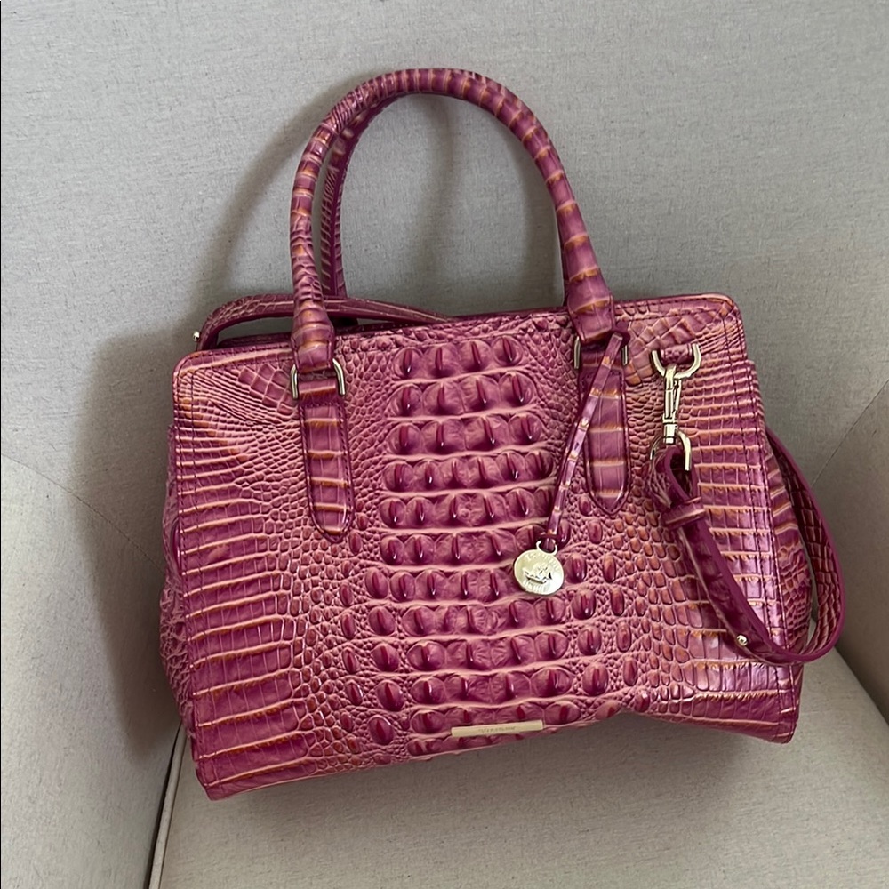 Brahmin Pink Crocodile Embossed Satchel